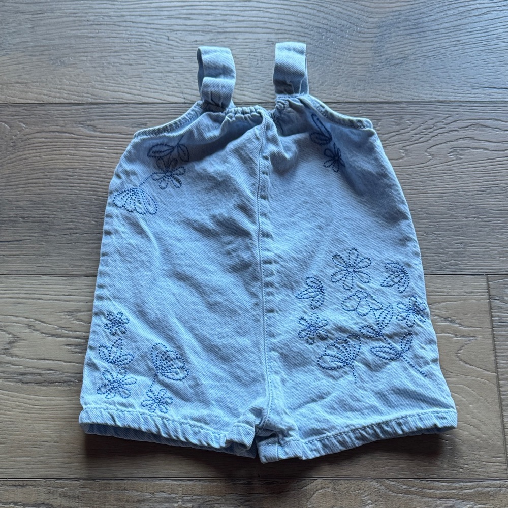 Like NEW! Children's Light Blue Floral Embroidered Denim Romper